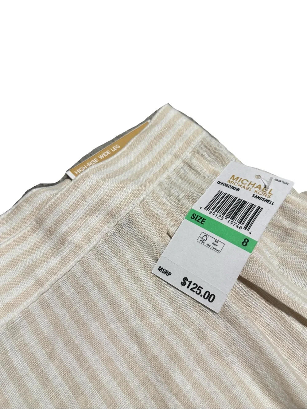 Michael Kors High Rise Wide Leg Linen Blend Pants Size 8 Striped Neutral NWT